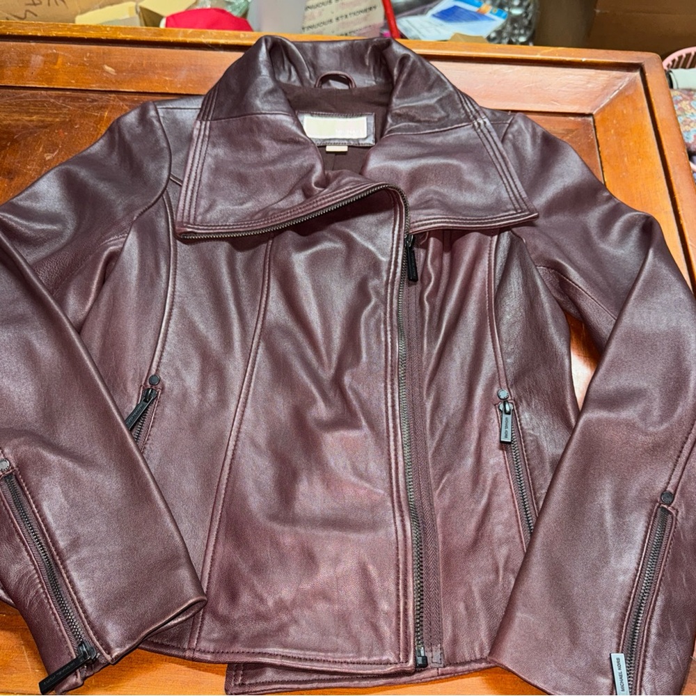 Michael Kors 100% Leather Jacket Asymmetrical Moto Women’s Medium Brown Soft